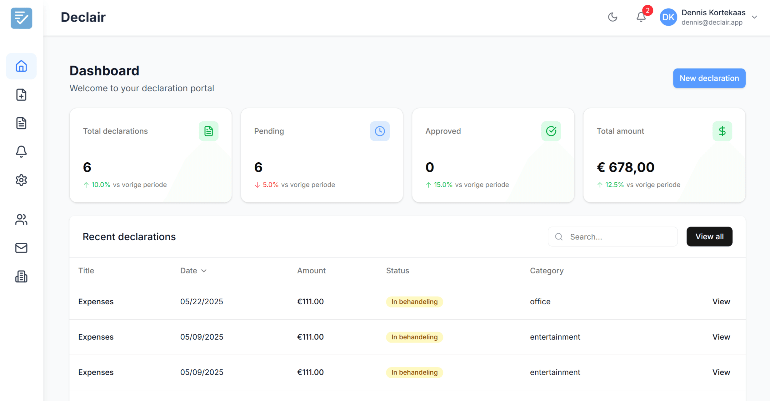Declair Dashboard